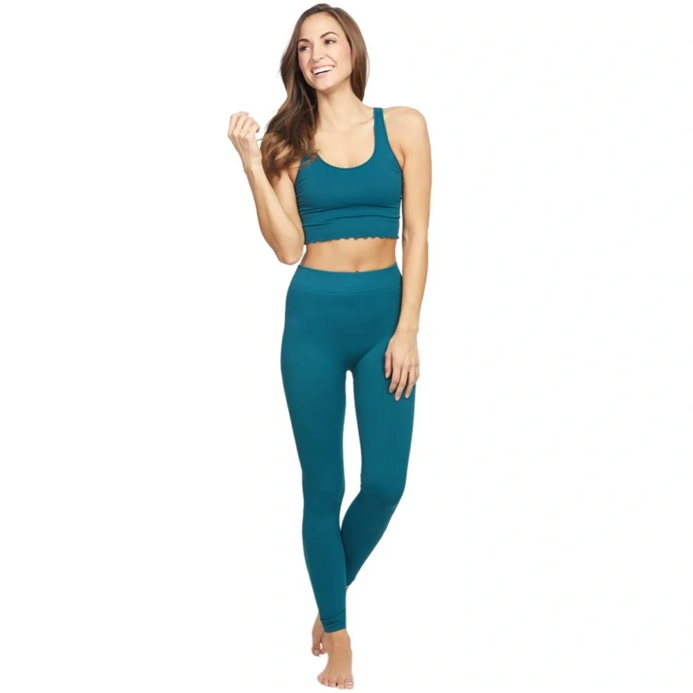 Spiritual Gangster Rishi Seamless Leggings Ribbed Size XS/S Teal